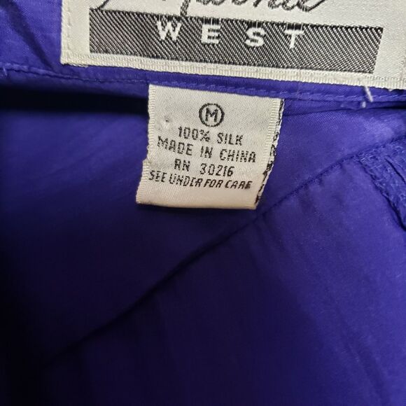 Marmie West Women’s 100% Silk Button-Up Shirt Deep Purple Long Sleeve Size M NWT - Picture 12 of 13